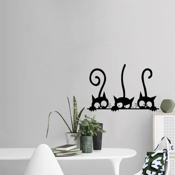 Подвижни Три Черни Котка Стикери За Стена Художествена Стикер Стенни Картини Сам Декор На Детска Спалня
