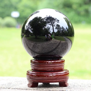 Черна Кристална Топка Украшение Офис градска Къща Фортуна топка Обсидиан Издържат на злото стъклена топка глобус