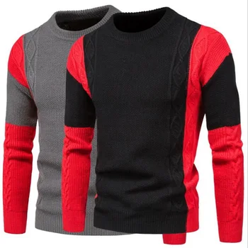 Модерен Пуловер, Подходящ По Цвят, Мъжки Вязаный Пуловер с Кръгло Деколте, Елегантен Пуловер с Дъното, Мъжки