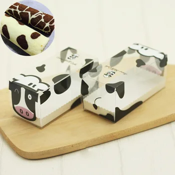 Швейцария Roll Опаковка PET Млечна Крава Дизайн Печене на Торта Опаковъчна Кутия Храни Прозрачна Сгъваема Кутия за Детски Празнични Кутии За Торта